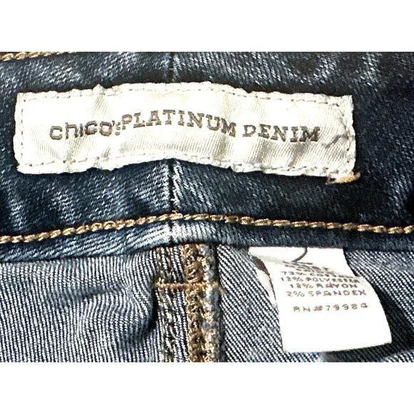 Chicos Platinum Denim Womens Jeans Size 2 Short Medium Wash Stretch Cotton Blend - Picture 4 of 9